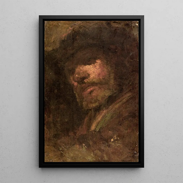 The Drummer Head of a Man after Rembrandt - Félix Ziem — framed artwork on a wall