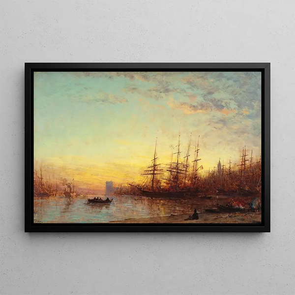 The port of Marseille at sunset - Félix Ziem — framed artwork on a wall