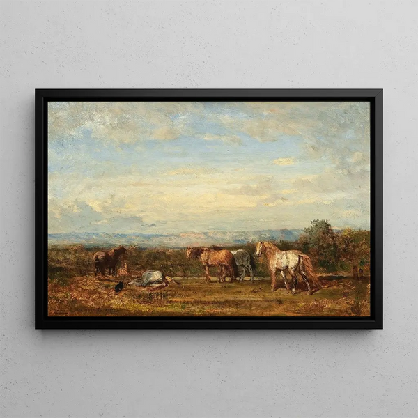 Les Chevaux camarguais - Félix Ziem — framed artwork on a wall