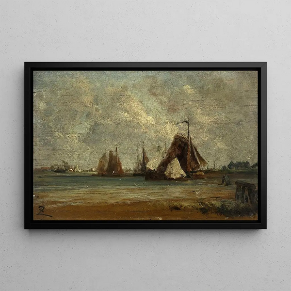 Les sloops de pêche - Félix Ziem — framed artwork on a wall