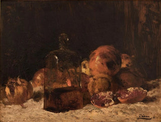Still life with flask and pomegranates - Félix Ziem — artwork view