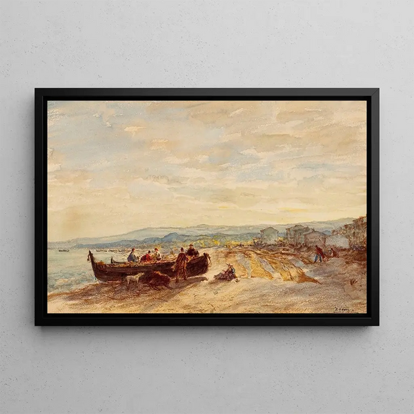 Fishermen in Antibes - Félix Ziem — framed artwork on a wall