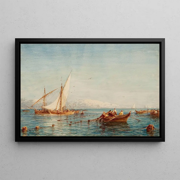 Sausset Environs de Marseille La pêche au thon - Félix Ziem — framed artwork on a wall