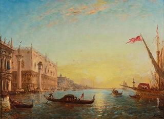Sunrise painting in front of the Piazzetta and the Doge's Palace, Venice - Félix Ziem — artwork view