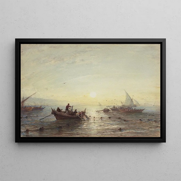 Tuna fishing at sunrise offshore near Marseille - Félix Ziem — framed artwork on a wall