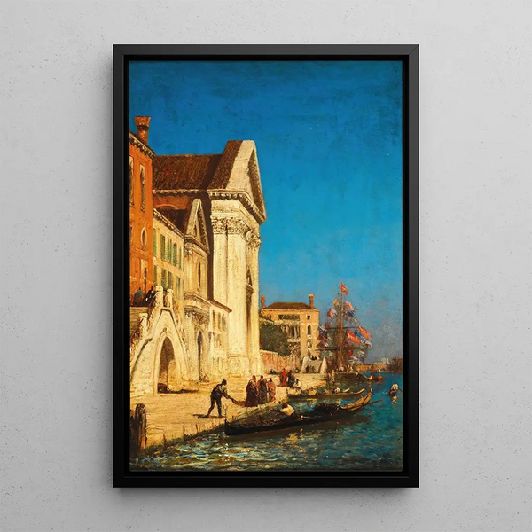 Venice Canal of the Judeca near Santa Maria del Rosario Church - Félix Ziem — framed artwork on a wall