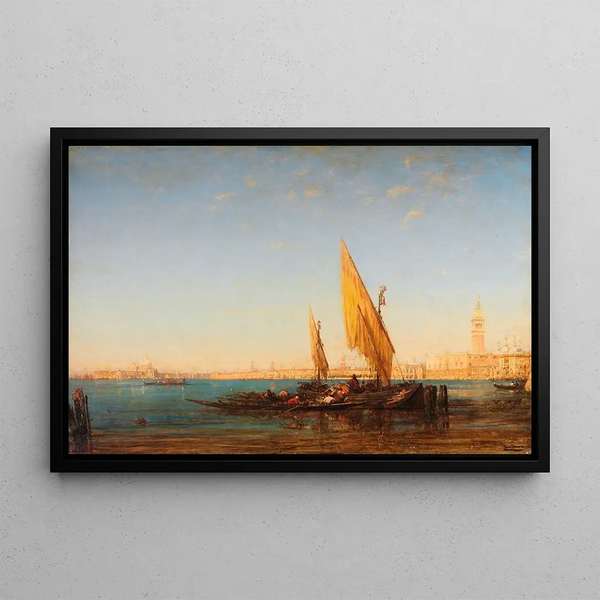 Venice Painting, a Scene with Boats - Félix Ziem — framed artwork on a wall