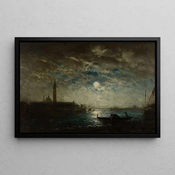 Venice and the bell tower in moonlight - Félix Ziem — framed artwork on a wall