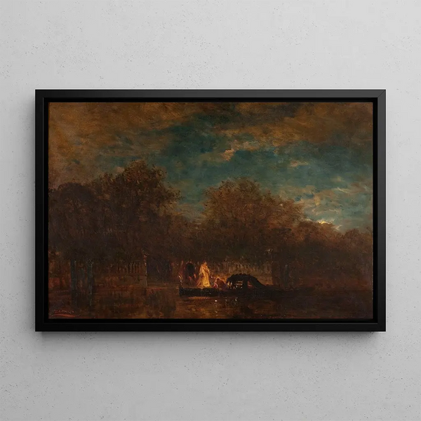 Venice Painting, the exit from the French Garden at twilight - Félix Ziem — framed artwork on a wall
