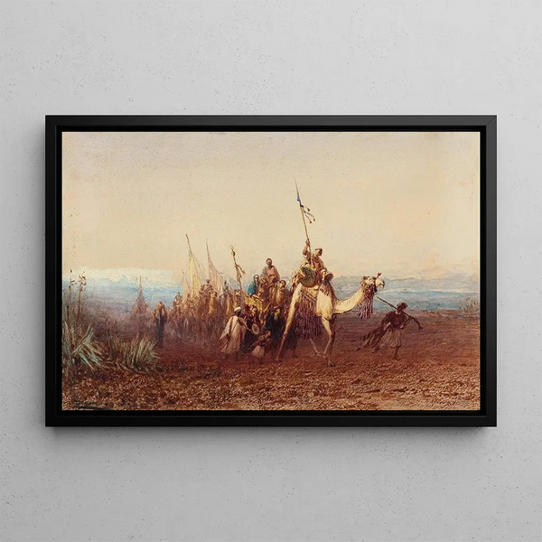 Towards Cairo, the Caravan - Félix Ziem — framed artwork on a wall
