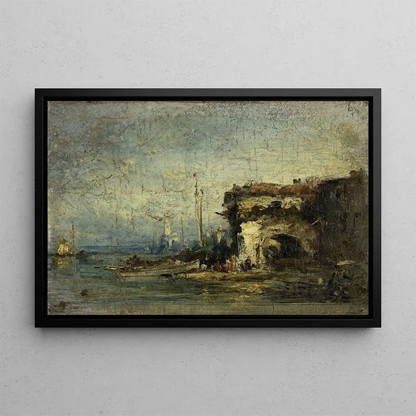 View of Italy the old door - Félix Ziem — framed artwork on a wall