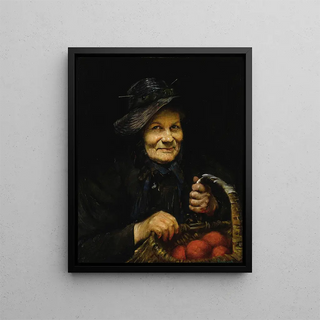 Portrait of a woman with oranges - Flora Thomas McCaig — framed artwork on a wall