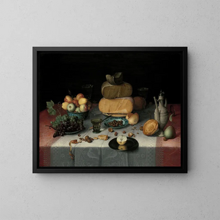 Still life with cheese - Floris Claesz van Dijck — framed artwork on a wall