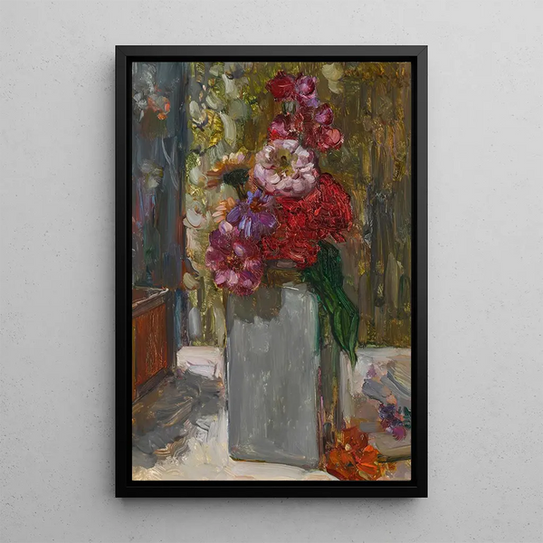 Vase de Delft blanc avec zinnias - Floris Verster — framed artwork on a wall