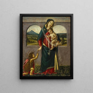 The Virgin and Child with the Little Saint John the Baptist - School of Botticelli — framed artwork on a wall