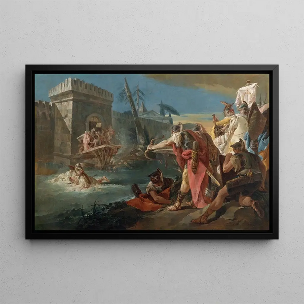 Horatius Coclès defending Rome against the Etruscans - School of Giovanni Battista Tiepolo — framed artwork on a wall