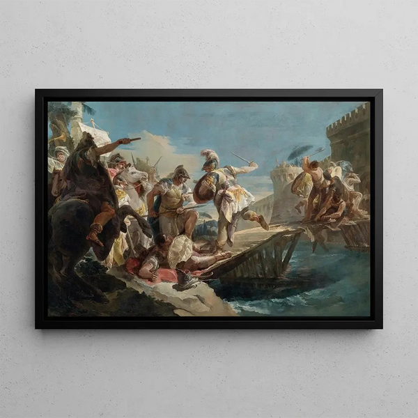 Horatius Coclès wounded swimming in the Tiber - School of Giovanni Battista Tiepolo — framed artwork on a wall