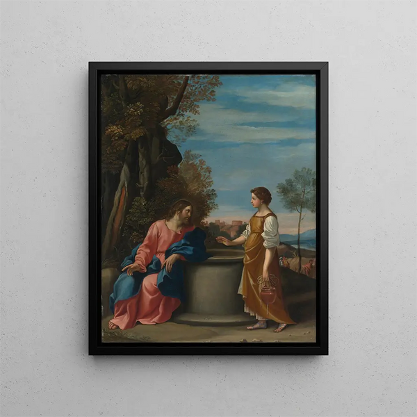 Jesus and the Samaritan Woman - School of Guido Reni — framed artwork on a wall