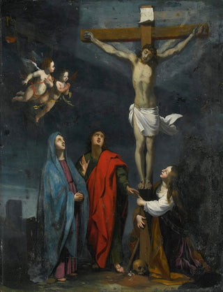 The Christ on the Cross with Saint John and Mary Magdalene - School of Jacques Stella — artwork view