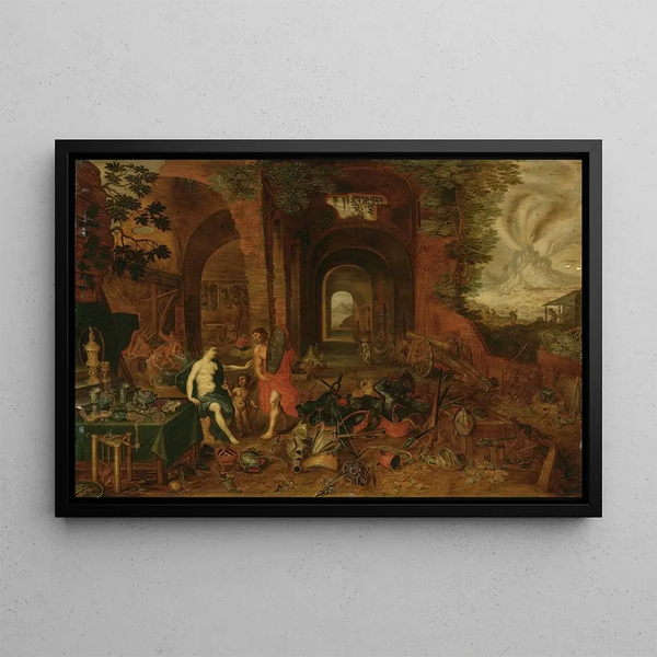 La Forge de Vulcain - Ecole de Jan Brueghel le Jeune — framed artwork on a wall