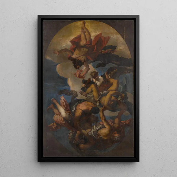 Jupiter lançant des éclairs sur les vices - Ecole de Paolo Veronese — framed artwork on a wall