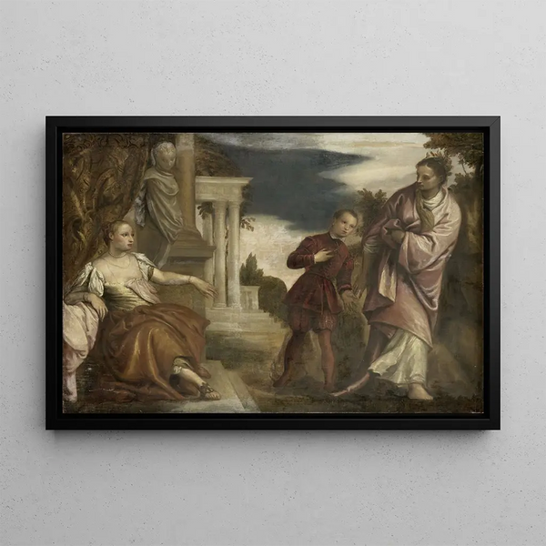 The choice between virtue and passion - School of Paolo Veronese — framed artwork on a wall