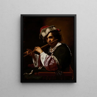 Boy with Flute - School of Simon Vouet — framed artwork on a wall