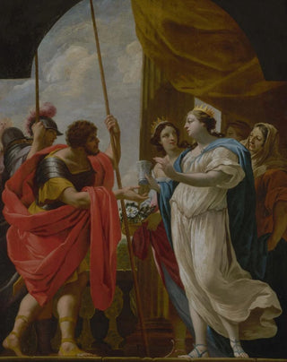 Helene offering Menelaus the potion of Queen Polydamna - Follower of Simon Vouet — artwork view