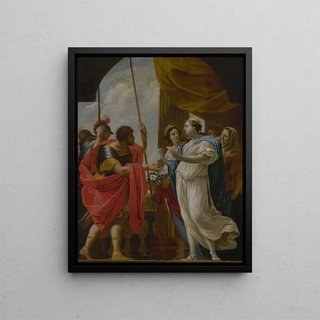 Helene offering Menelaus the potion of Queen Polydamna - Follower of Simon Vouet — framed artwork on a wall