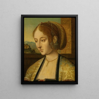 Portrait of a Young Woman - School of the Master of the Holy Blood — framed artwork on a wall