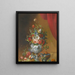 Nature morte with flowers in an urn, birds, and fruits on a ledge below - School of Anne Vallayer-Coster — framed artwork on a wall