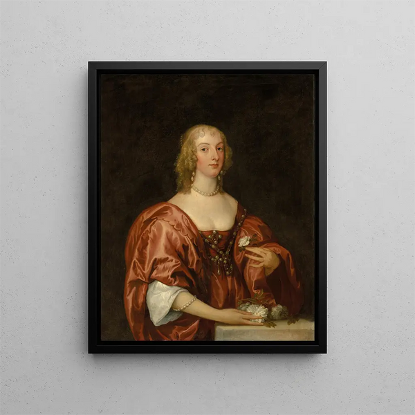 Portrait painting of Anna Sophia, Countess of Carnarvon - School of Antoine van Dyck — framed artwork on a wall