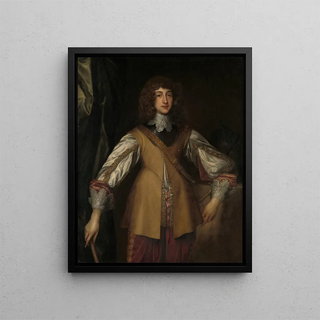 Portrait painting of Rupert 1619-1682 Prince and Count Palatine of the Rhine and Duke of Cumberland in combat attire - School of Antoine van Dyck — framed artwork on a wall