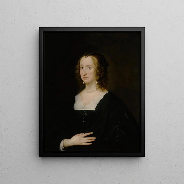 Portrait of an Elegant Woman - School of Antoine van Dyck — framed artwork on a wall