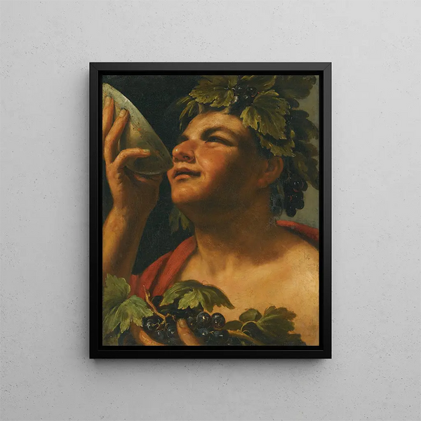 Bacchus Painting - Caravaggio School — framed artwork on a wall