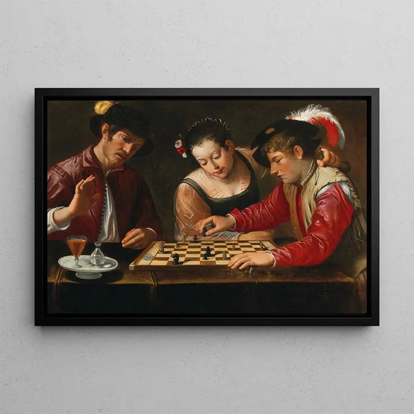 Chess Players - Caravaggio School — framed artwork on a wall