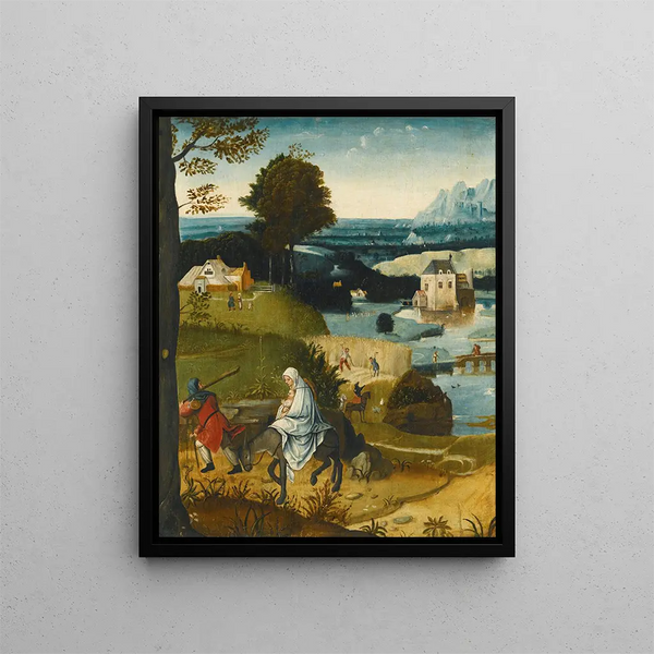 The Flight into Egypt - School of Cornelis Massys — framed artwork on a wall