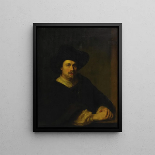 Portrait of a man with a hat - Ferdinand Bol School — framed artwork on a wall