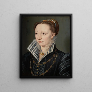 Portrait of Claude Catherine de Clermont-Tonnerre Duchess of Retz 1543-1603 - School of François Clouet — framed artwork on a wall