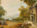 Figures sur une terrasse surplombant un grand lac - Ecole de Hubert Robert — artwork view