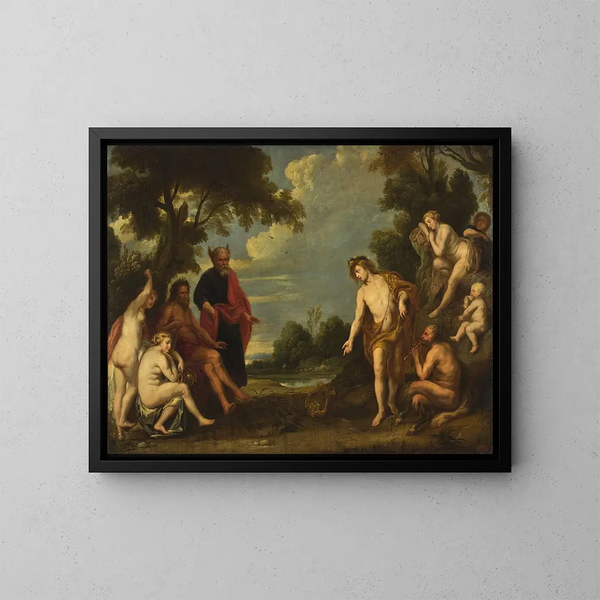 The Judgment of Midas - School of Jacob Jordaens — framed artwork on a wall