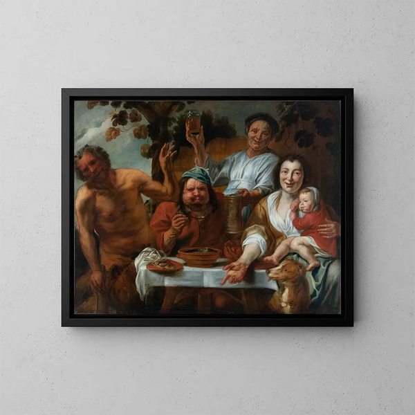 The Satyr and the Peasant - School of Jacob Jordaens — framed artwork on a wall