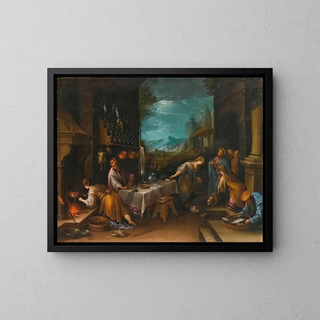 The Christ in the house of Mary and Martha - School of Jacopo da Ponte — framed artwork on a wall