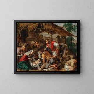 L'Adoration des bergers - School of Jacopo da Ponte — framed artwork on a wall