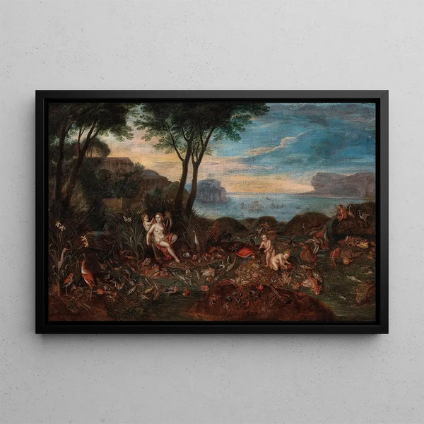 Allegory of Water - School of Jan Brueghel the Elder — framed artwork on a wall