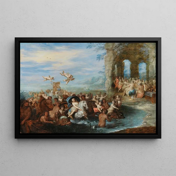 Feast of the Gods with the Marriage of Neptune and Amphitrite - School of Jan Brueghel the Elder — framed artwork on a wall