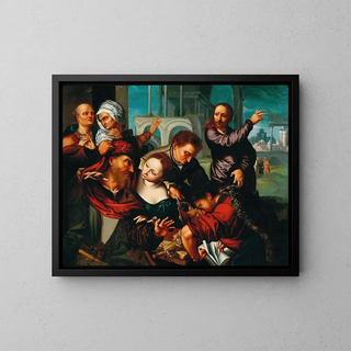 L'Appel de saint Matthieu - School of Jan Sanders van Hemessen — framed artwork on a wall