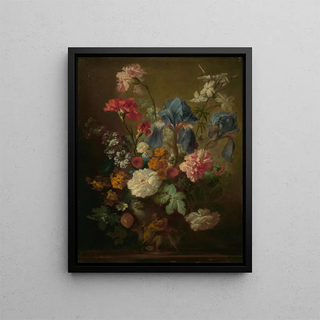 Vase de fleurs milieu du XVIIIe siècle - École de Jan van Huysum — framed artwork on a wall