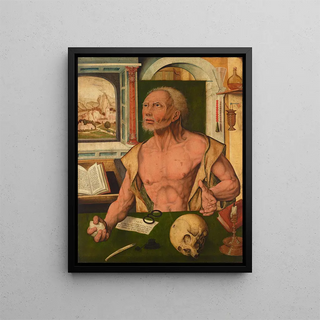 The Holy Jerome Penitent in His Study - School of Joos van Cleve — framed artwork on a wall