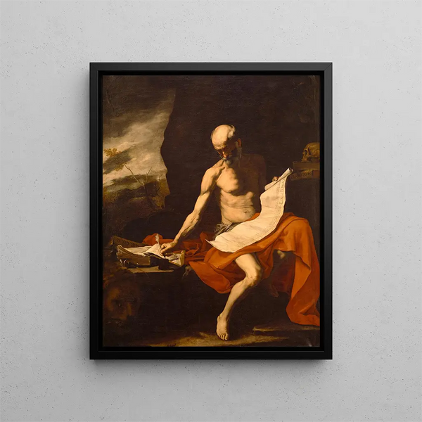 Saint Jerome in the Desert - School of Jusepe de Ribera — framed artwork on a wall